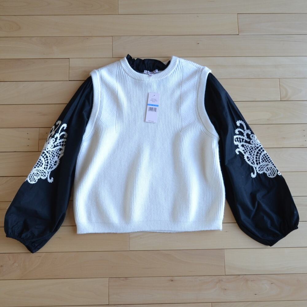 NWT Nanette Lepore Crewneck Sweater with Doiley Accents on Arms Size XL